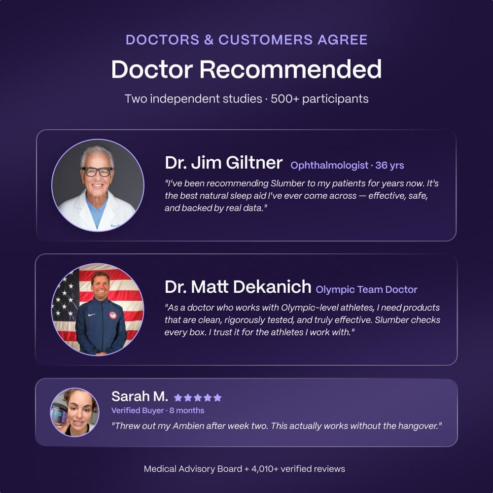 Doctor recommended: Dr. Jim Giltner, ophthalmologist, and Dr. Matt Dekanich, Olympic team doctor, on Slumber